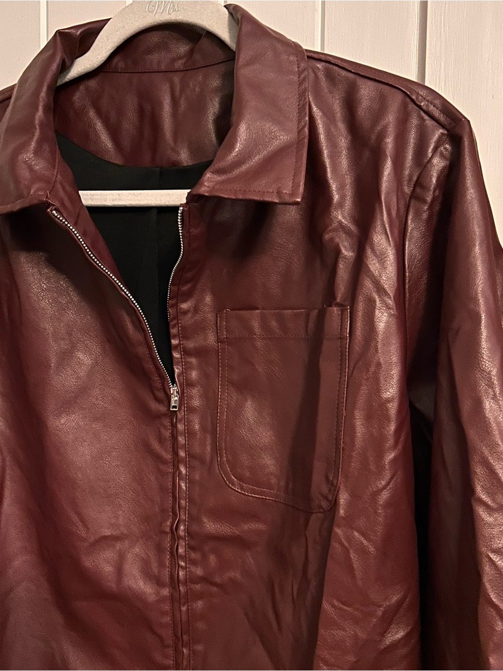 NWT Cupshe Burgundy Faux Leather Zip Jacket Pocket XL - Picture 4 of 9